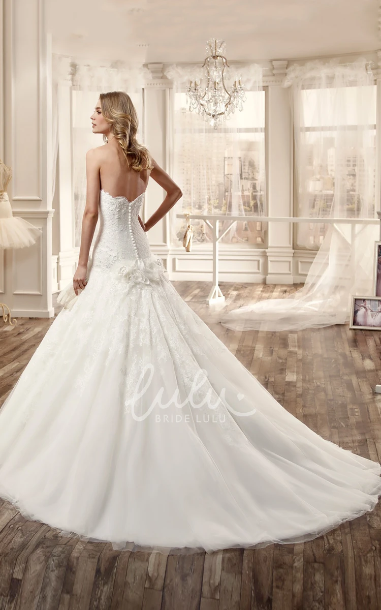 Long Pleated Wedding Dress with Strapless Bodice and Back Bow Chic Bridal Gown