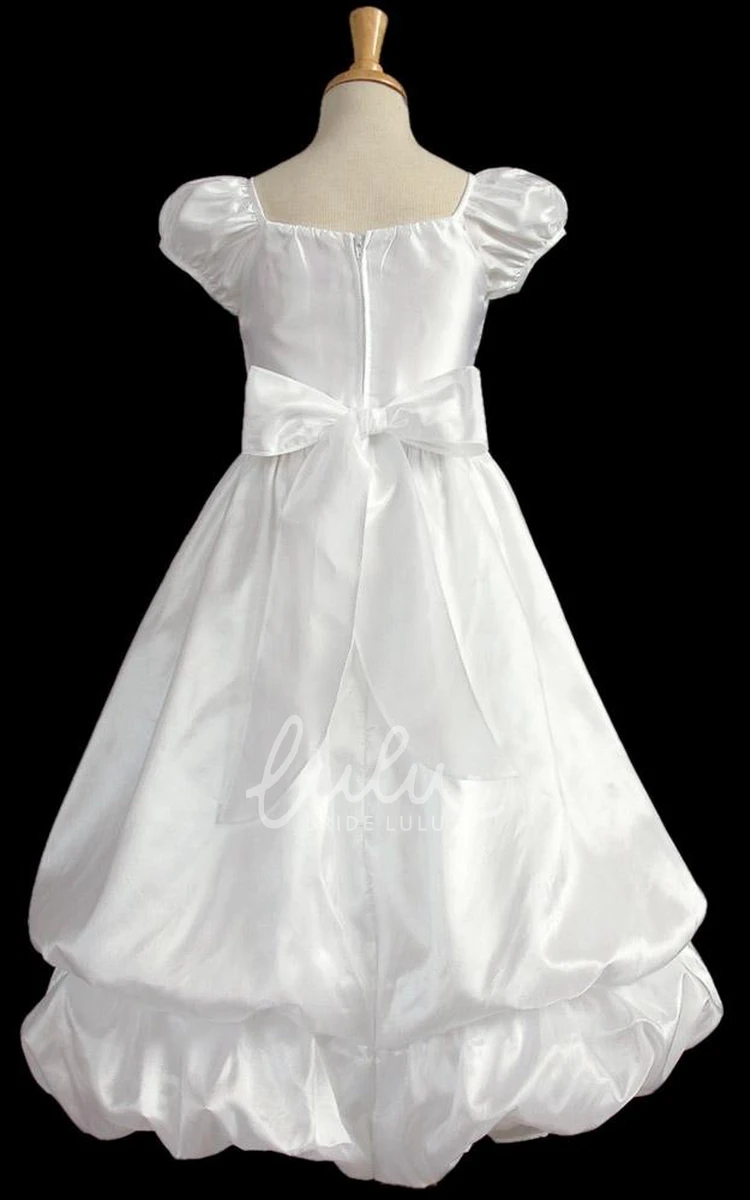 Lace Ankle-Length Flower Girl Dress with Split-Front and Ribbon