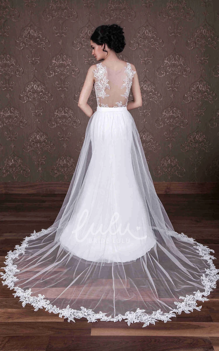 Sleeveless Satin Wedding Dress with Applique and Scoop Neck