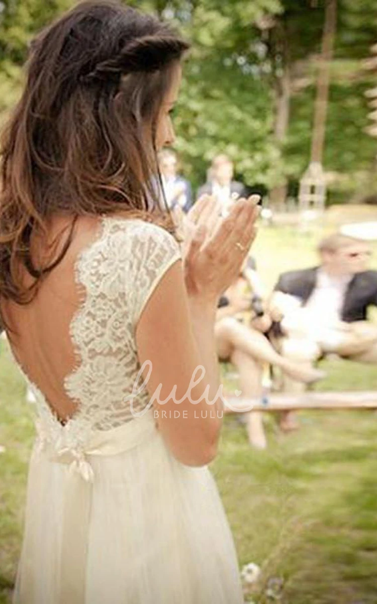 Chiffon Lace A-Line Wedding Gown with V-Neck and Low-V Back