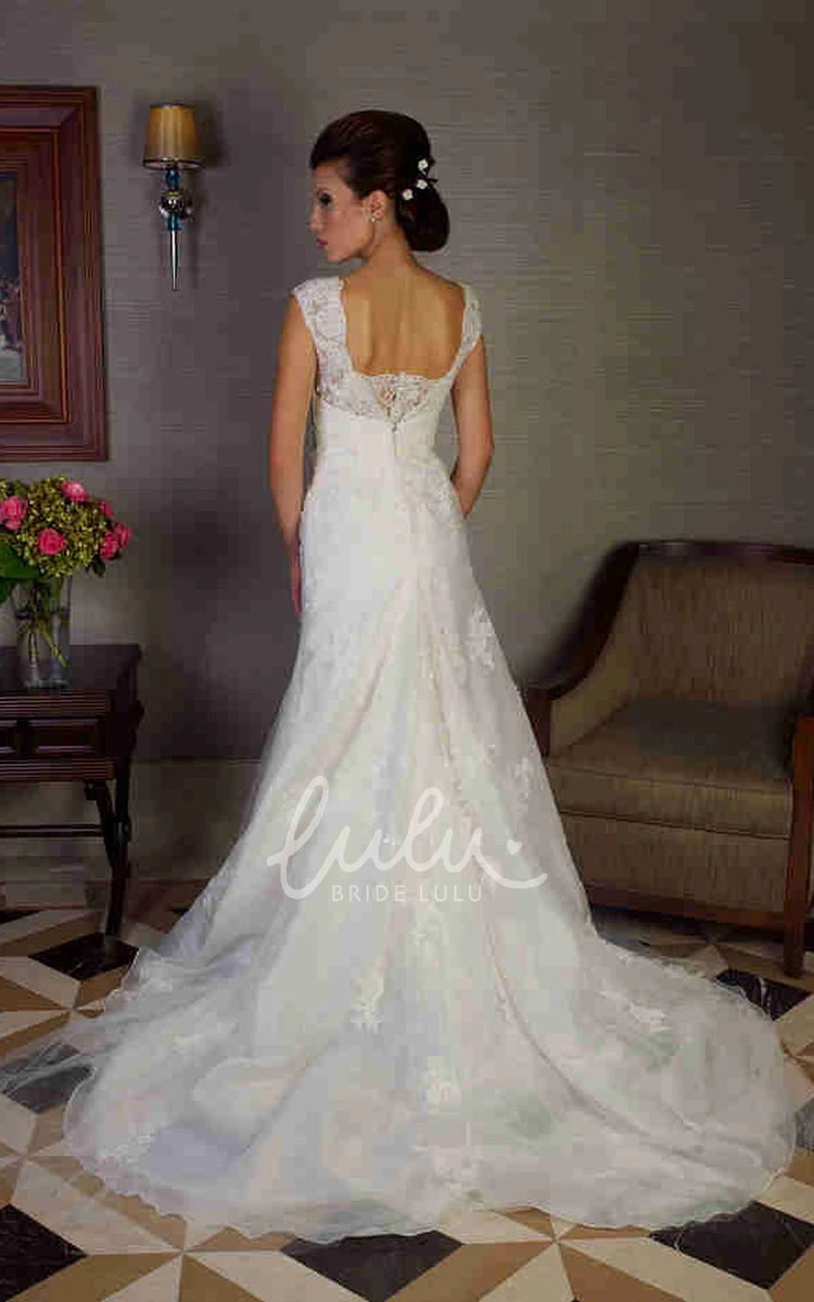 Trumpet Lace Wedding Dress with Cap-Sleeves and V-Neckline