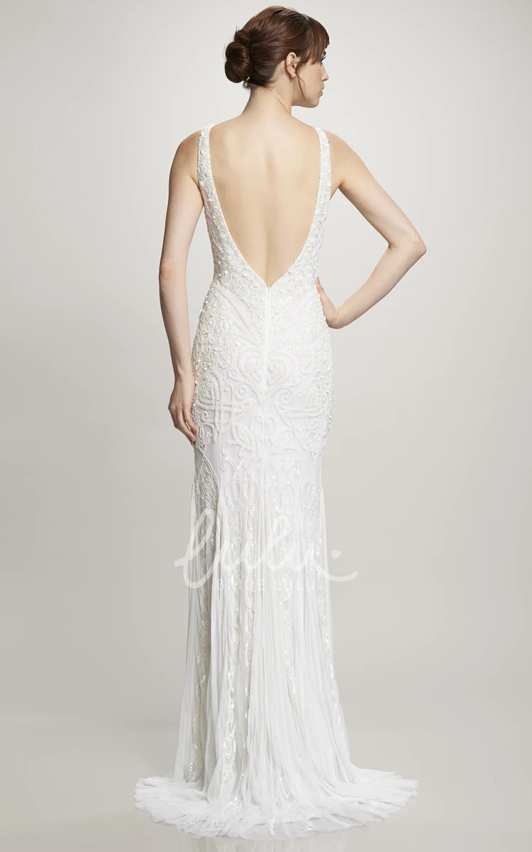 Scoop Floor-Length Lace Wedding Dress with V-Back Modern Bridal Gown