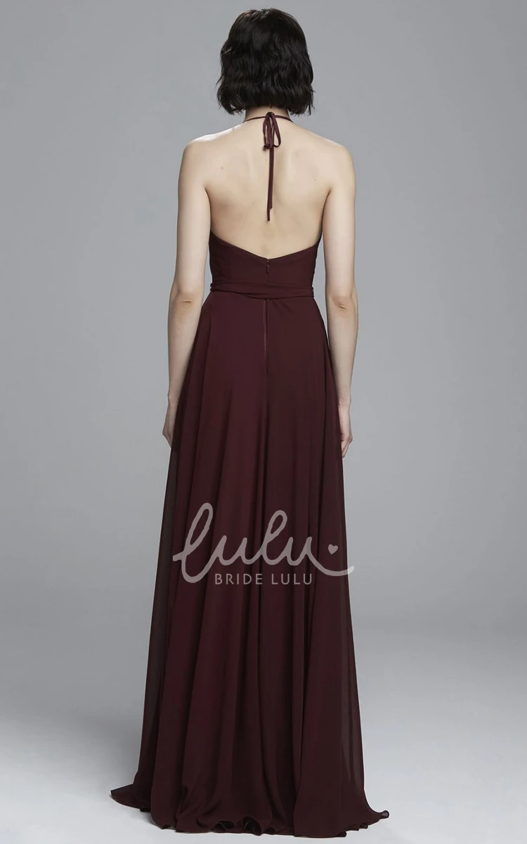 Sleeveless A-Line Chiffon Bridesmaid Dress with Cowl Neck and Bow