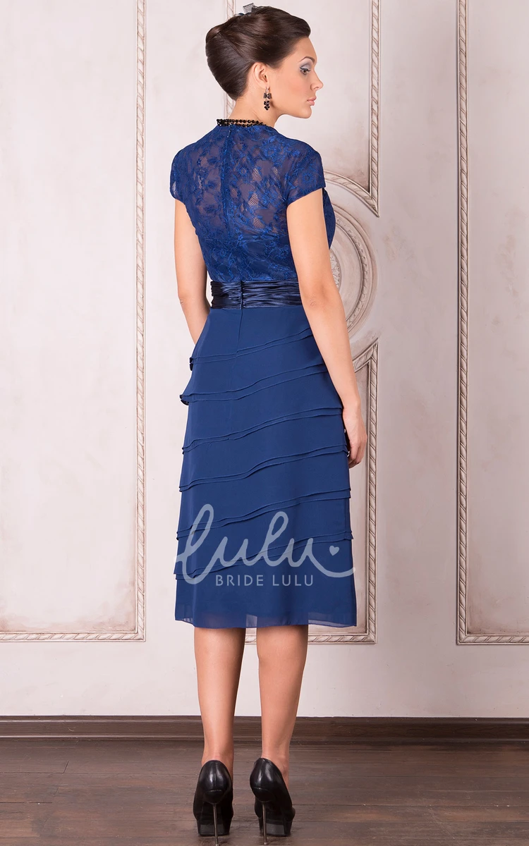 Chiffon Knee-Length Mother of the Bride Dress with Cap Sleeves and Square Neck