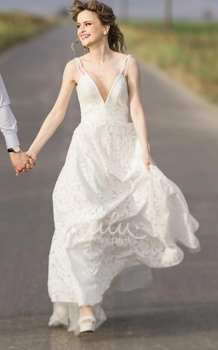 Adorable A-Line Plunging Neckline Lace Sleeveless Wedding Dress With Open Back