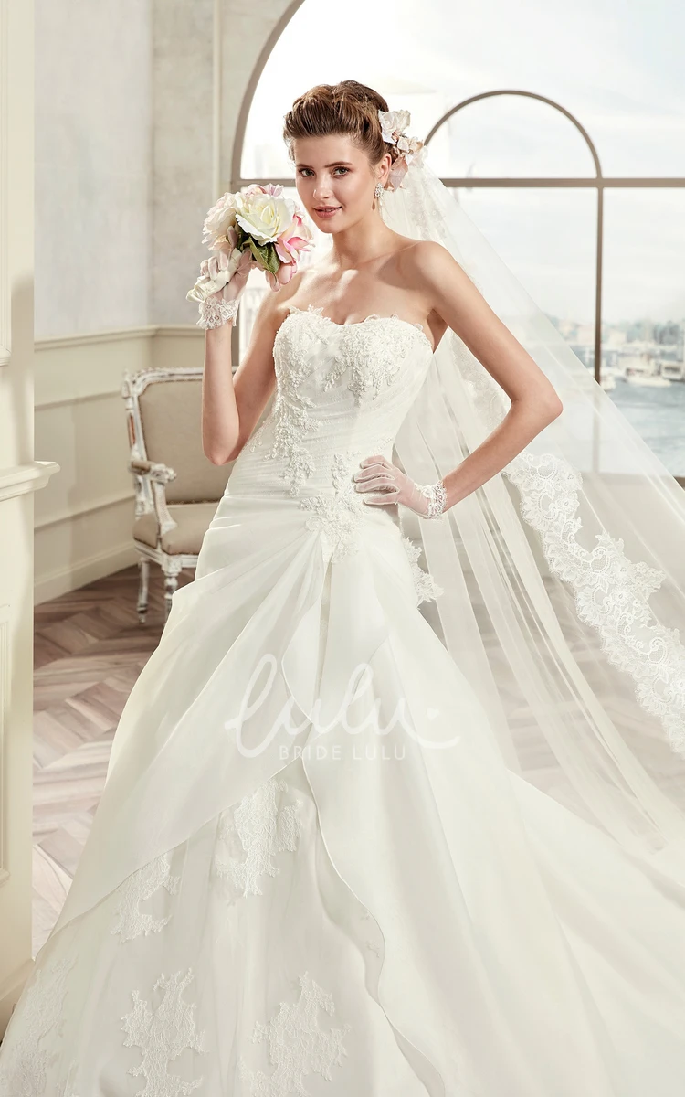 Lace Long Wedding Dress with Asymmetrical Ruffles Strapless Boho Beach