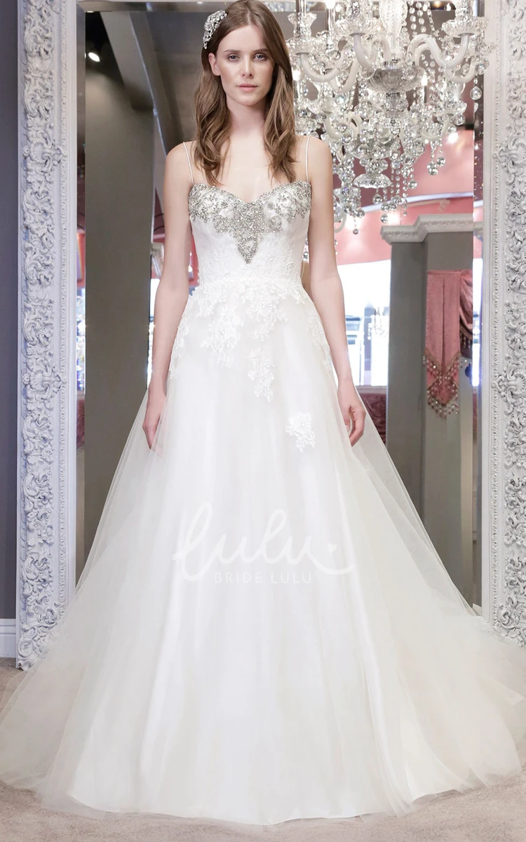 Maxi Tulle Ball Gown Wedding Dress with Appliques and V-Back