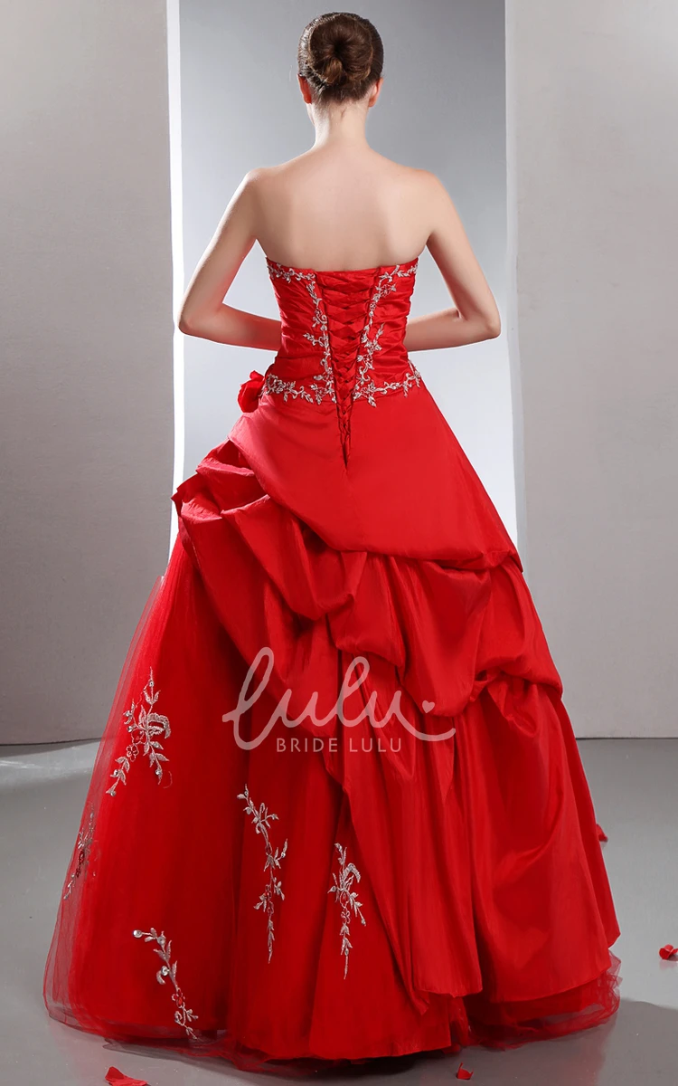 Satin Ball Gown Prom Dress with Beading and Ruffles Layered and Strapless