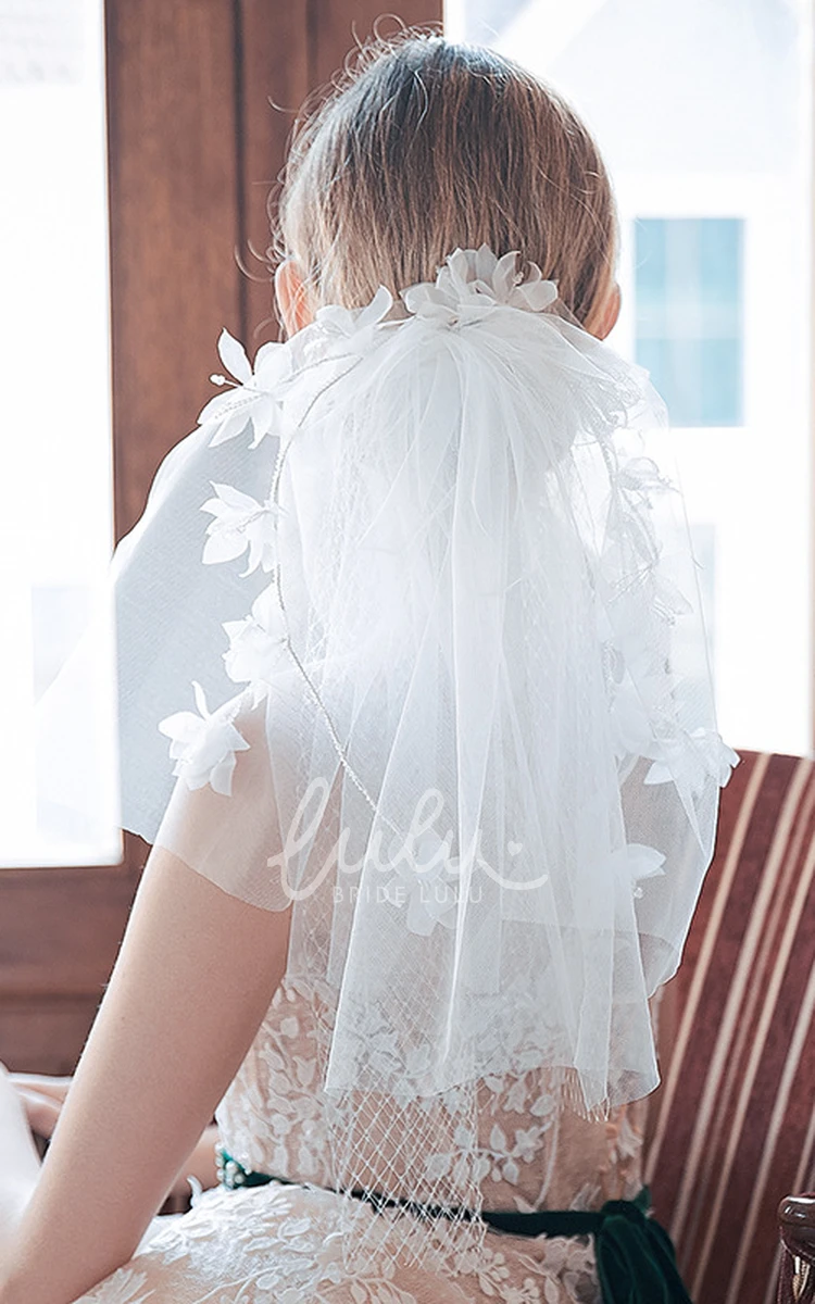European Style Short Bridal Veil with Flowers