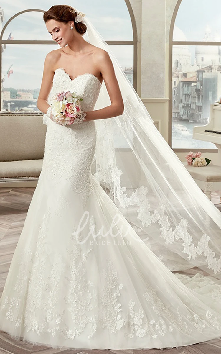 Open Back Sweetheart Sheath Mermaid Wedding Dress with Brush Train