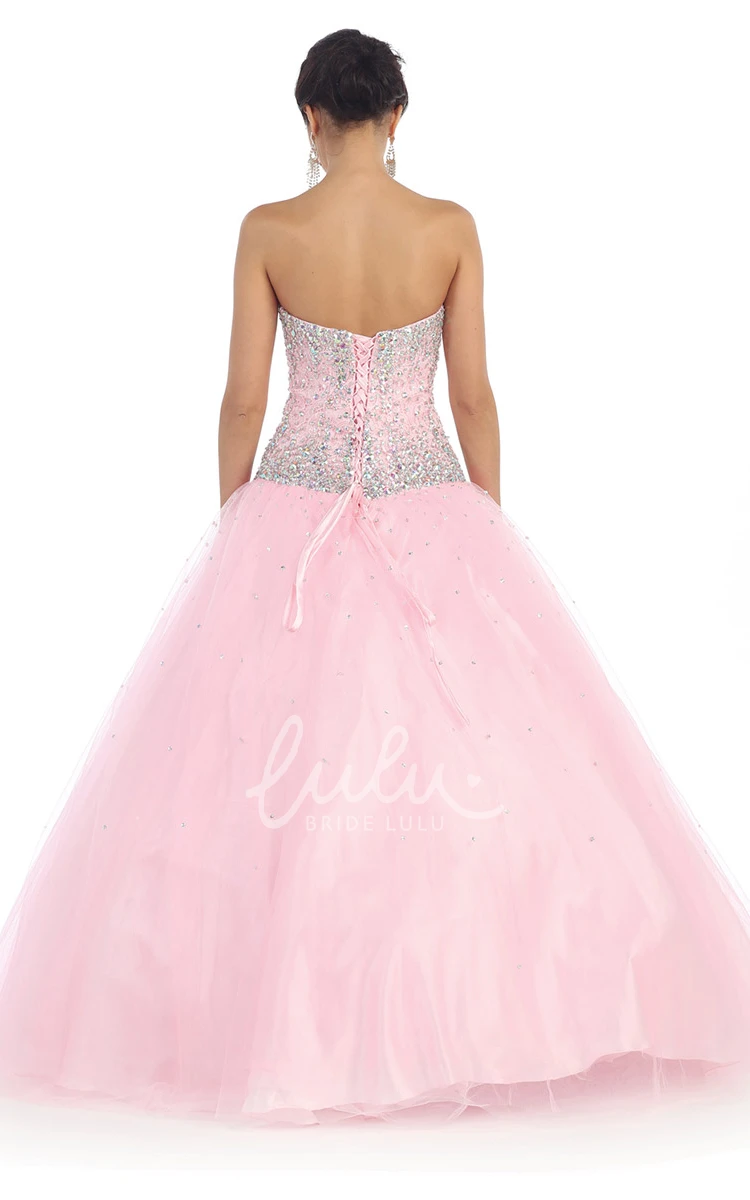 Lace-Up Tulle Satin Sweetheart Ball Gown with Beading Formal Dress