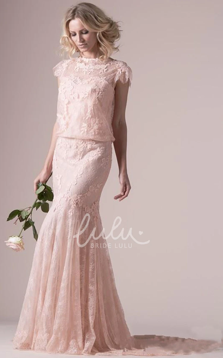 Backless Lace Mermaid Dress with Bell Sleeves and Appliques