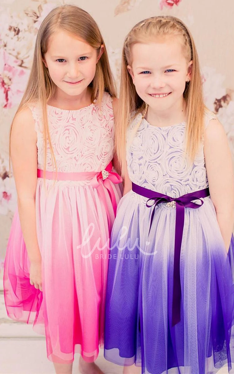 Broach Tea-Length Tiered Flower Girl Dress Classy Dress for Girls