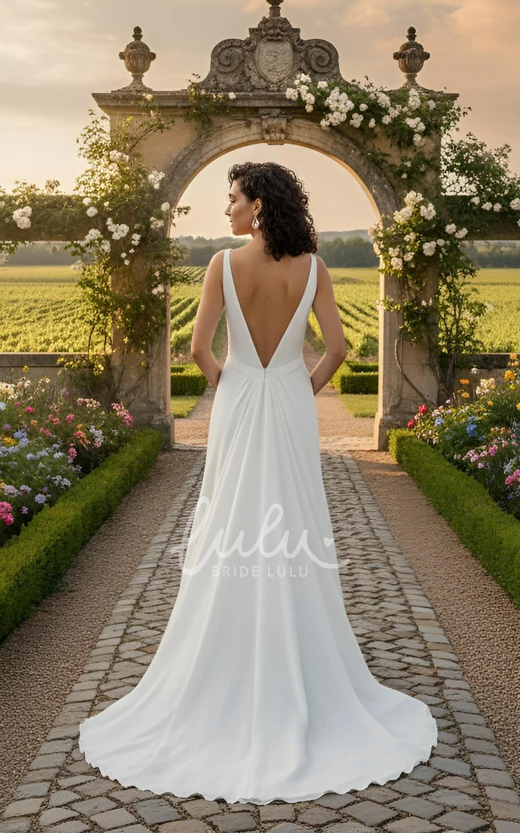 Simple A-LineSquare Neck Wedding Dress Sexy Sleeveless Deep V-Back Bridal Gown