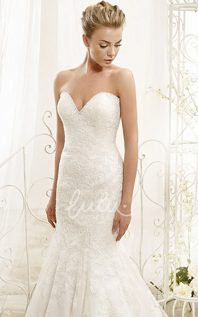 Lace Trumpet Wedding Dress with Appliques Sweetheart Half-Sleeve Maxi