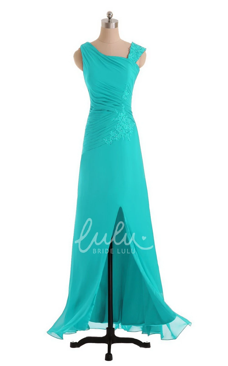 Ruched Sleeveless Chiffon Prom Dress with Front Slit