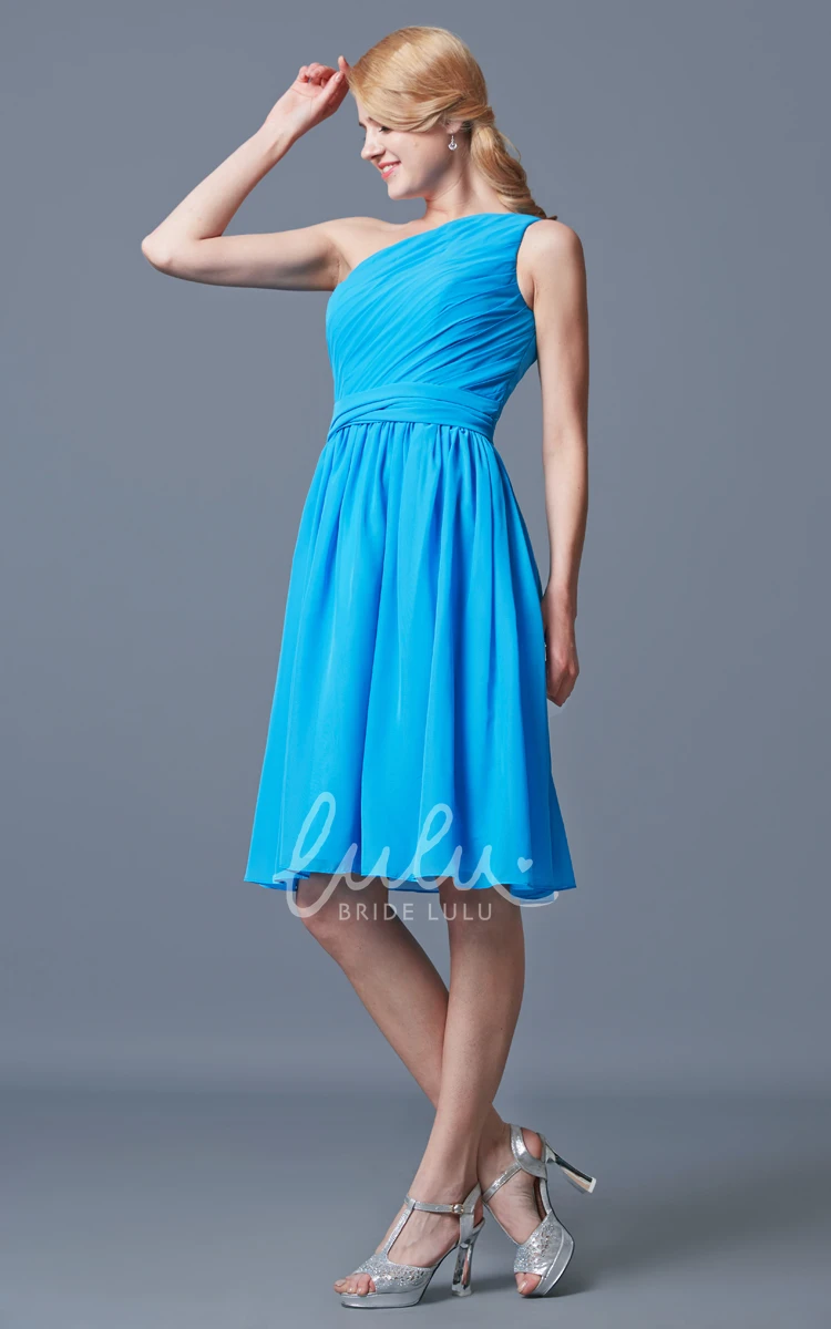 Knee Length Chiffon Bridesmaid Dress with One Shoulder Ruching