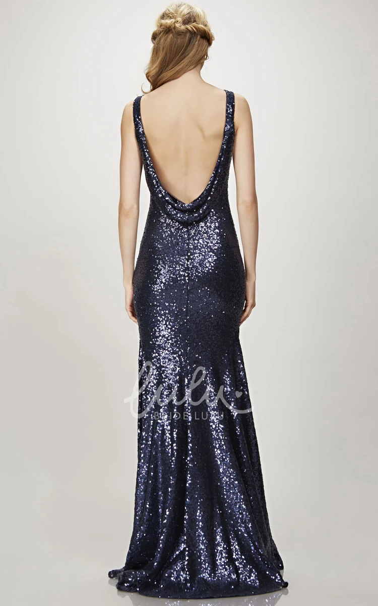 Sequin Sheath Bridesmaid Dress with Deep-V Back and Floor-Length