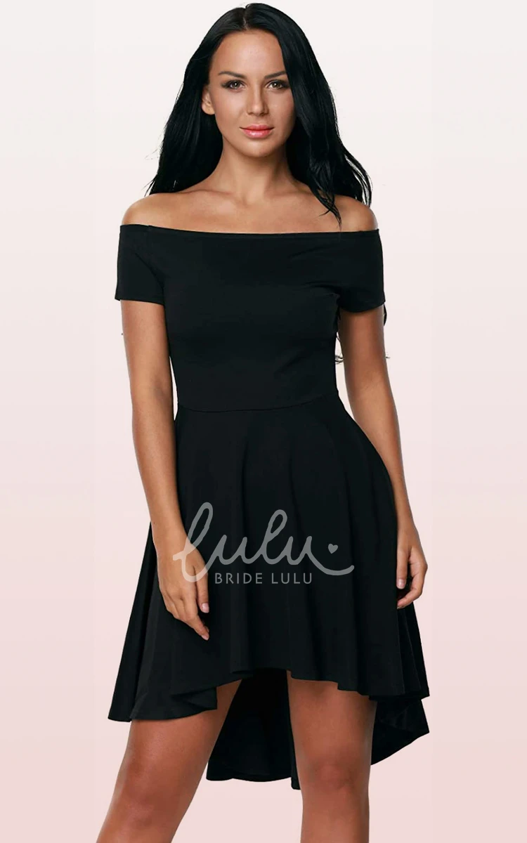 Off-the-Shoulder Jersey Pleated Bridesmaid Dress with Short Sleeves