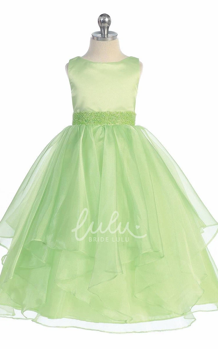 Tiered Beaded Sequins&Organza Tea-Length Flower Girl Dress Unique Bridesmaid Dress