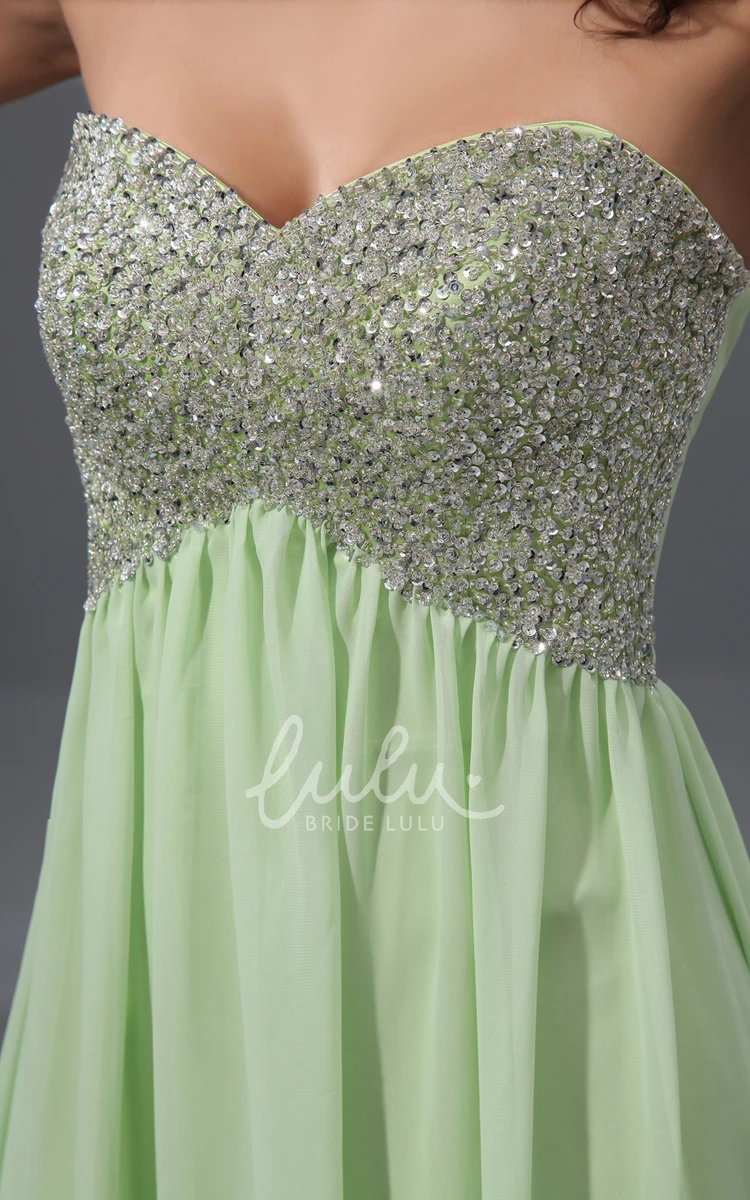 Sleeveless A-Line Prom Gown with Sequined Bodice Classy Sweetheart Empire