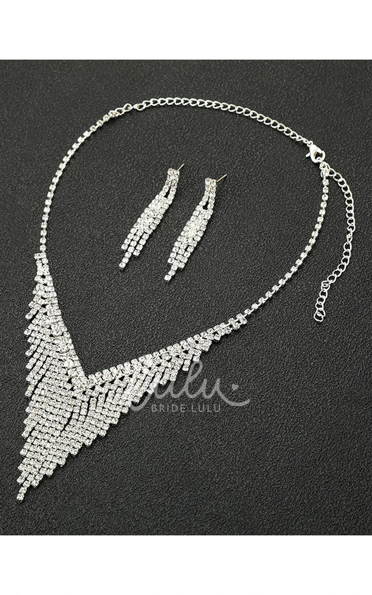 Classic Bridal and Evening Party Rhinestone Necklace and Earrings Jewelry Set