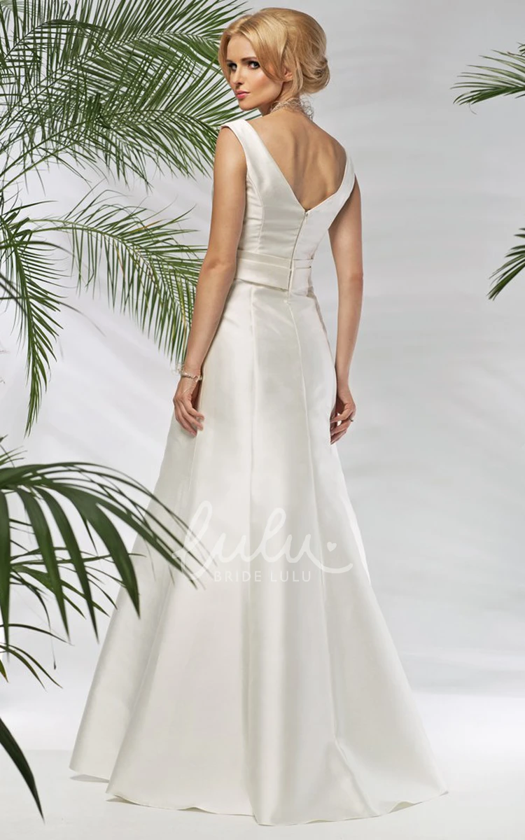 Sleeveless Satin Sheath Wedding Dress with Scoop Neck and Bow Detail