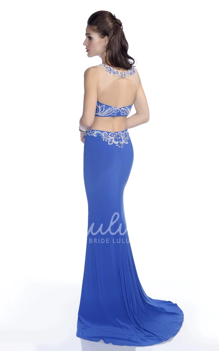 Jeweled Neck and Bust Sleeveless Crop Top Prom Dress with Side Slit Chic Prom Dress