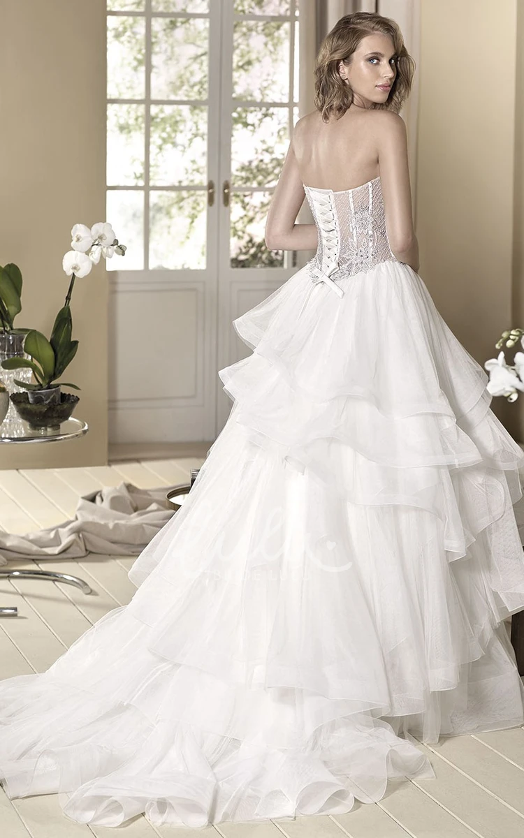 Strapless Tulle Ball Gown Wedding Dress with Ruffles & Appliques