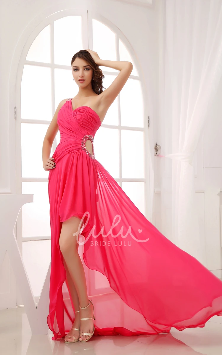 One-Shoulder Ruched High-Low Prom Dress with Keyhole Prom Dress Unique Elegant