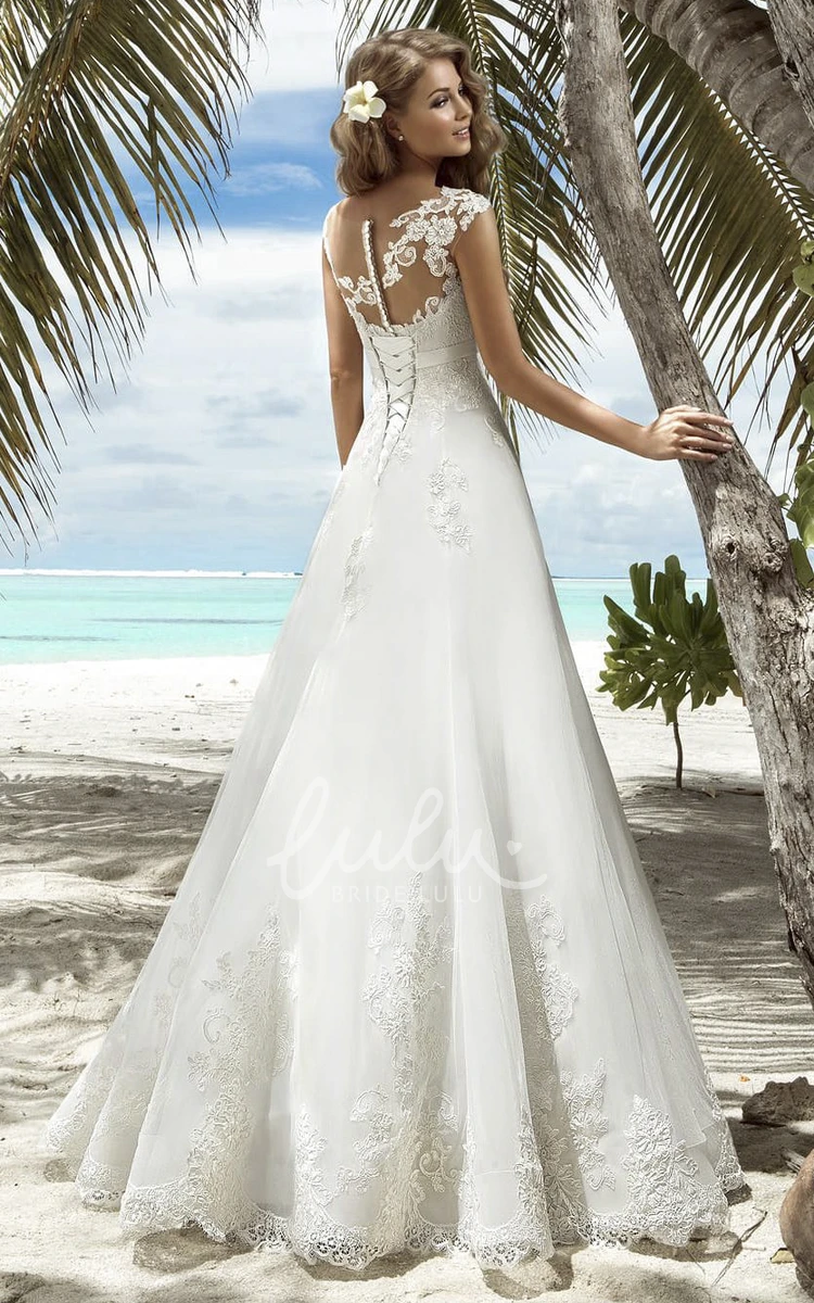 A-Line Organza Lace-Up Dress with Appliques Wedding Dress Floor-Length V-Neck