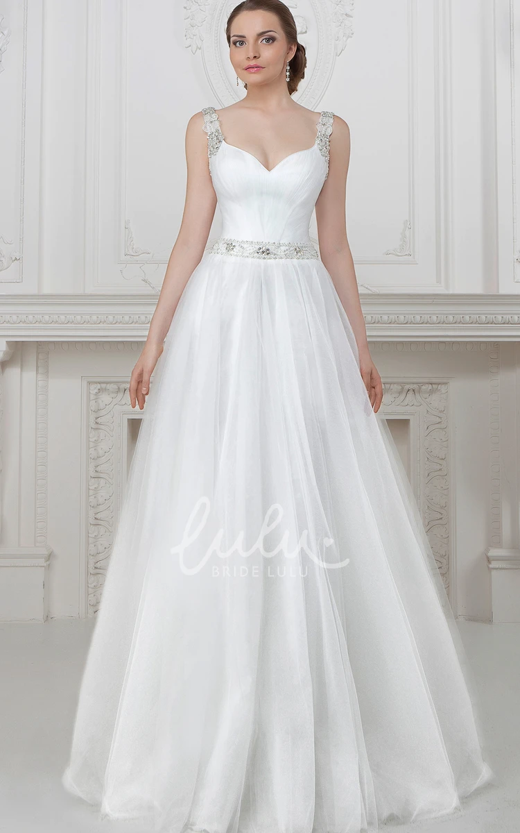 Beaded Tulle Wedding Dress with A-Line Silhouette and Floor-Length Hem Classic Wedding Dress