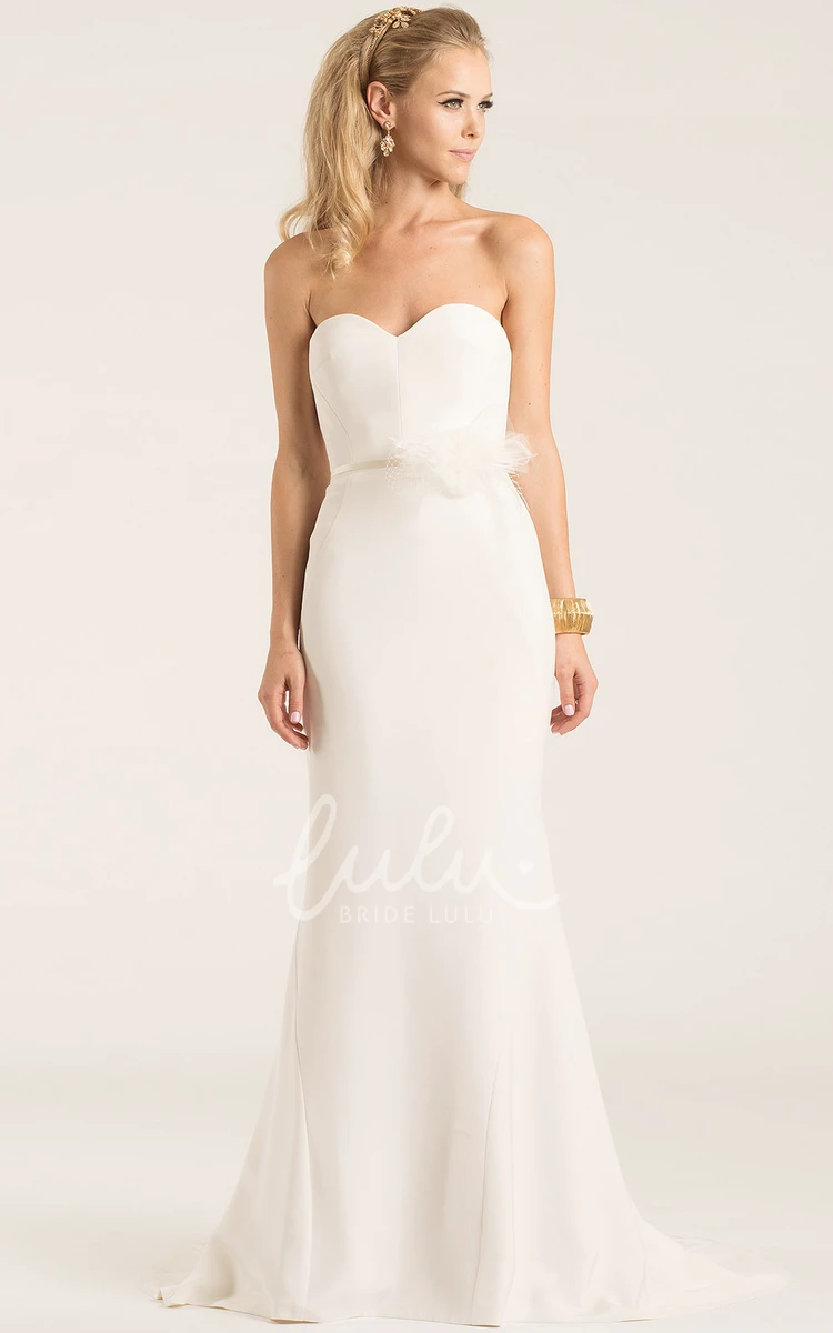 Chiffon Sweetheart Wedding Dress Long with V-Back and Court Train