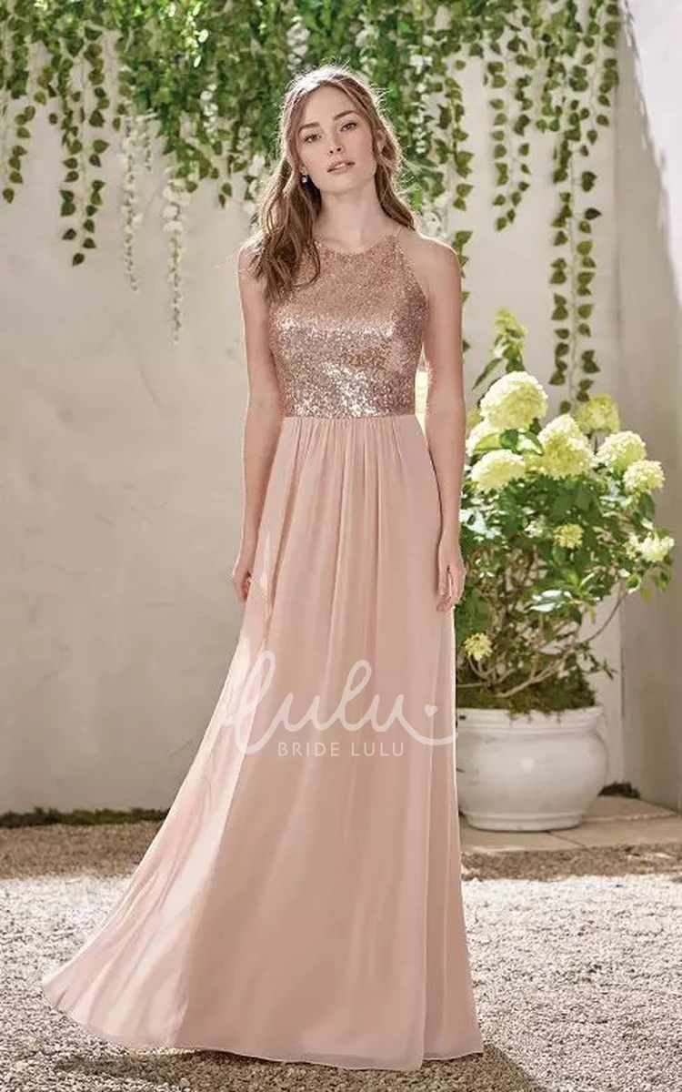Chiffon Halter A-line Bridesmaid Dress with Sequins and Ruching