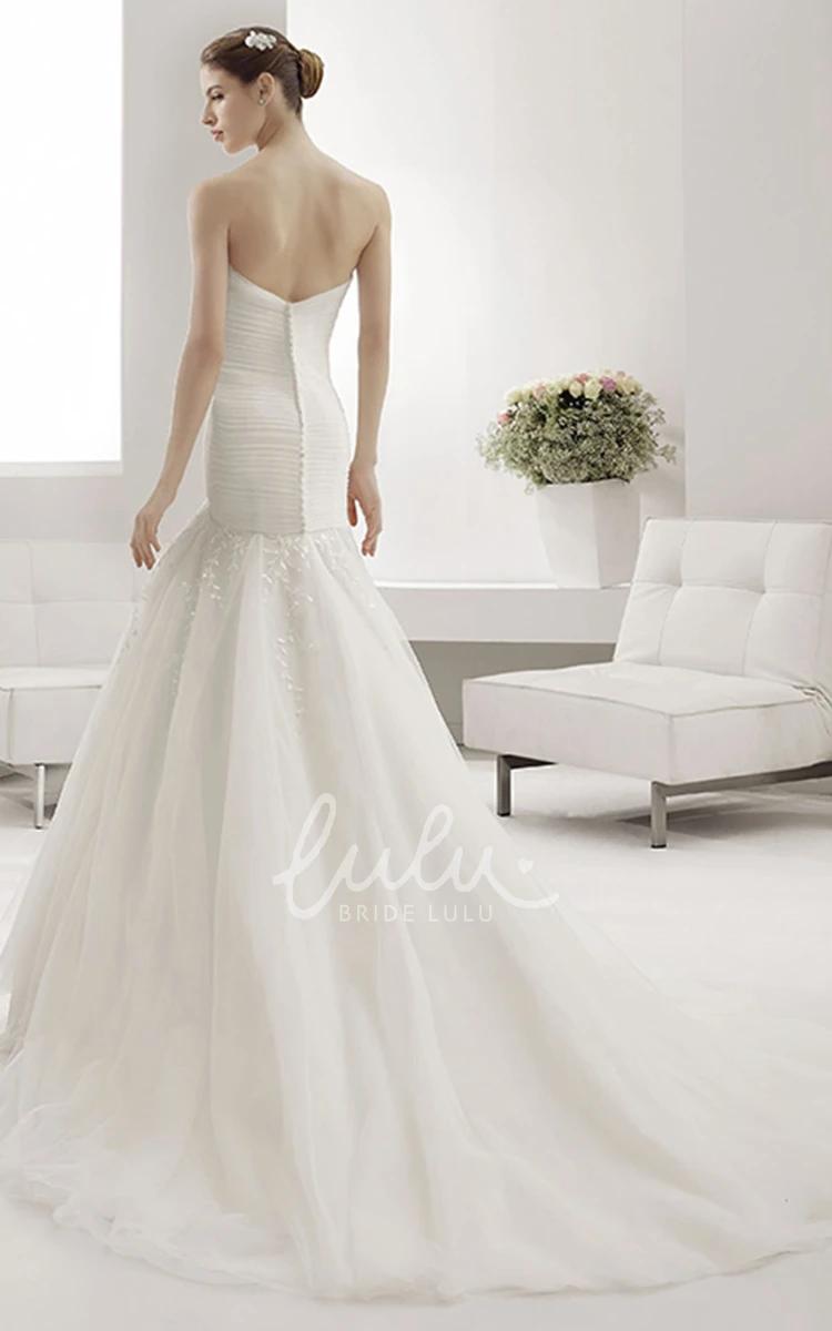 Strapless Mermaid Wedding Dress with Criss-Cross Bodice and Removable Tulle Jacket