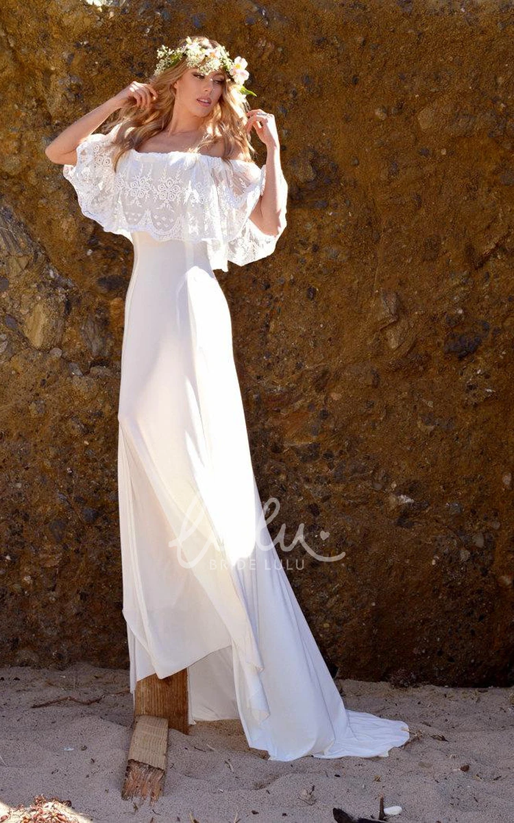 Off-The-Shoulder Lace Ruffle Wedding Dress With Embroideries