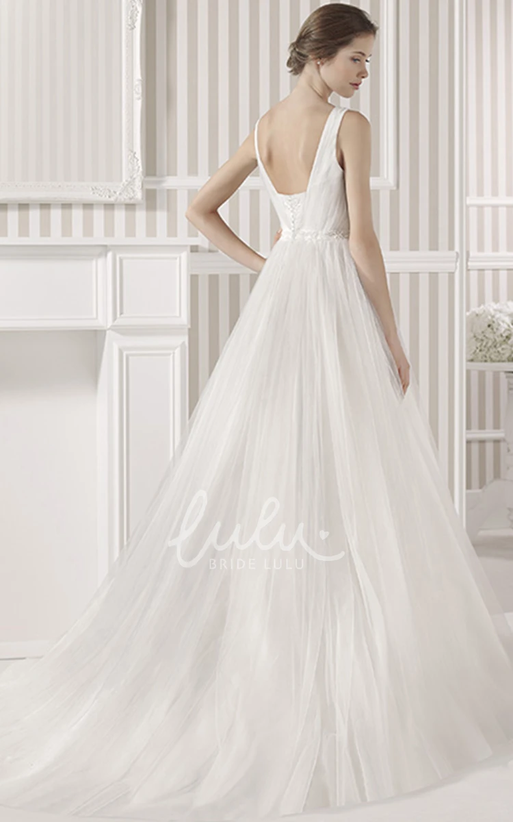 Square Neckline Ball-Gown Wedding Dress with Appliques and Court Train