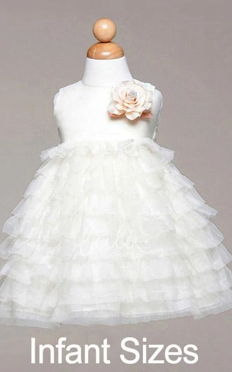 Satin and Tulle Tiered Tea-Length Flower Girl Dress