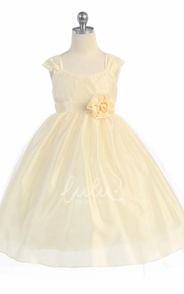 Flower Girl Dress Tea-Length Empire Tulle Straps Tiers