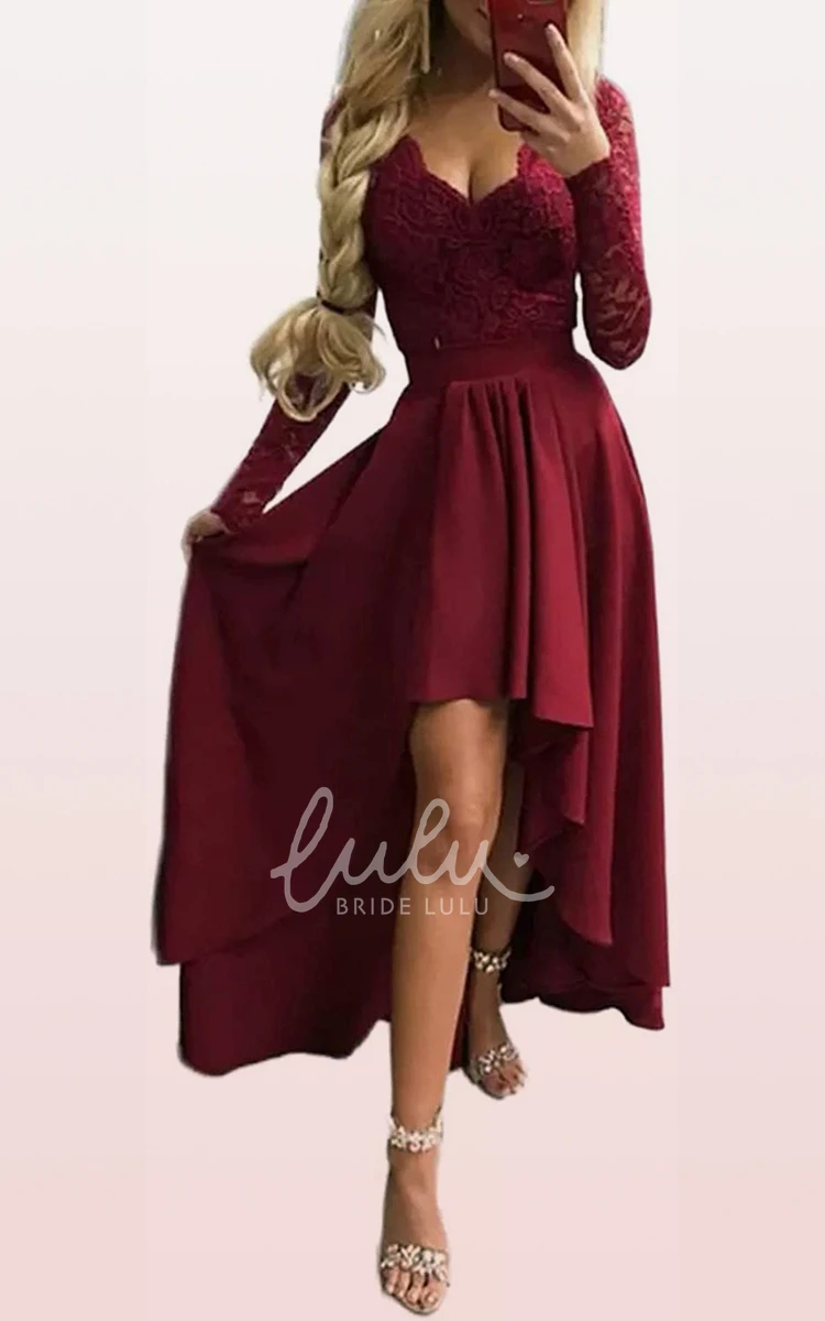 Long Sleeve Lace Taffeta Illusion Formal Dress with Ruffles
