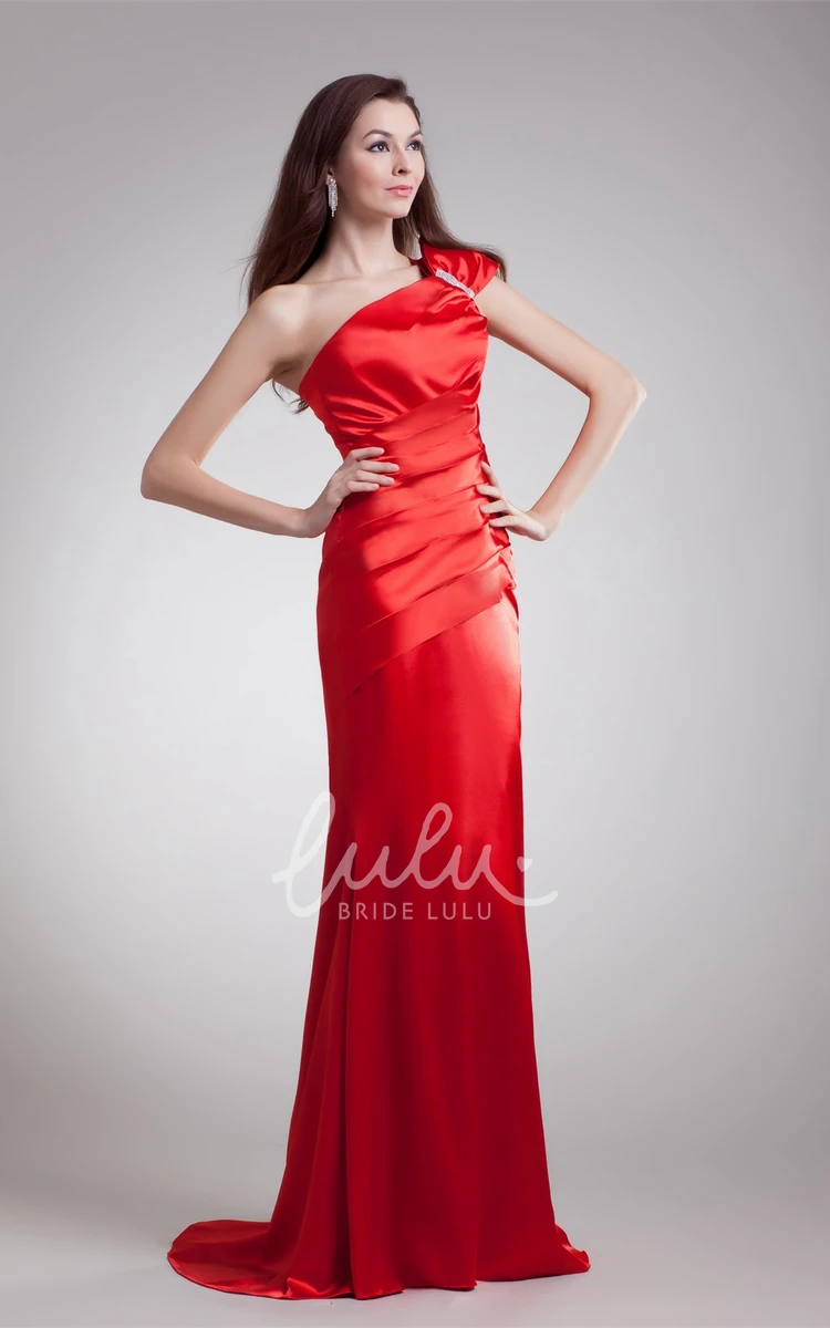 Satin One-Shoulder Ruched Evening Dress Formal Formal Dress