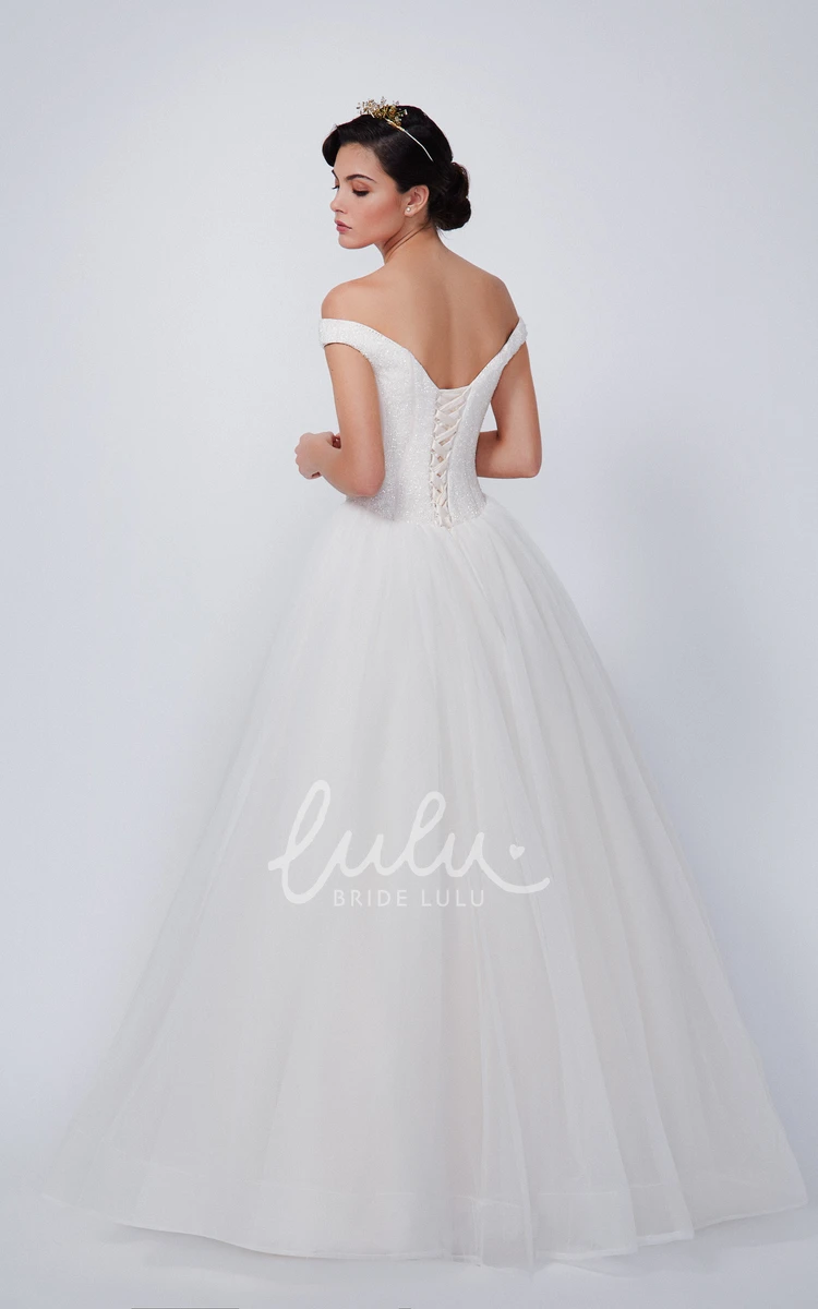 Off-The-Shoulder Tulle A-Line Bridesmaid Dress with Corset Back Dreamy Bridal Gown