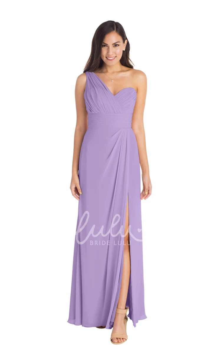 One-Shoulder Chiffon Bridesmaid Dress Ruched Sleeveless Multi-Color Split Front