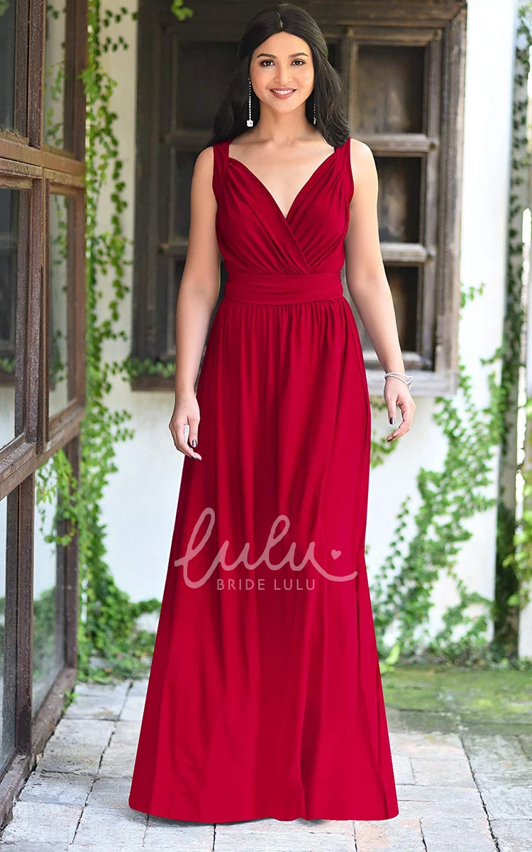 Sleeveless V-neck Chiffon A-line Bridesmaid Dress with Ruching Sexy