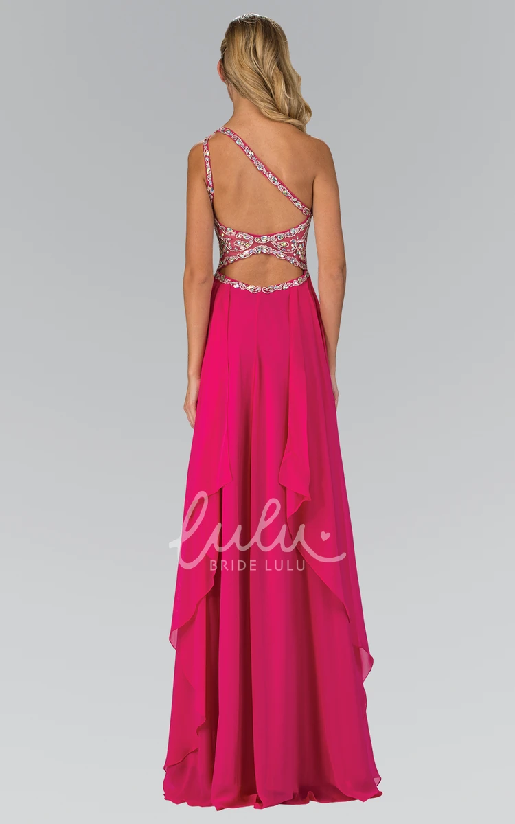 Draped One-Shoulder Chiffon A-Line Beaded Bridesmaid Dress