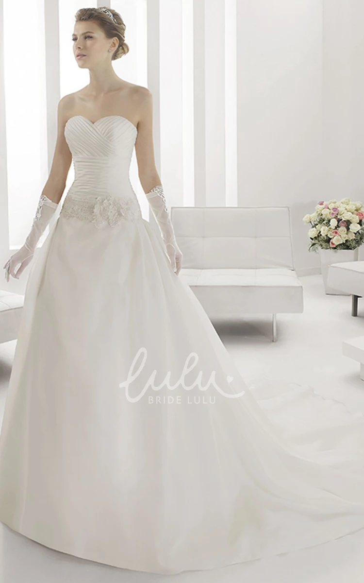 Lace Top Taffeta Wedding Dress with Sweetheart Neckline and Drop Waist