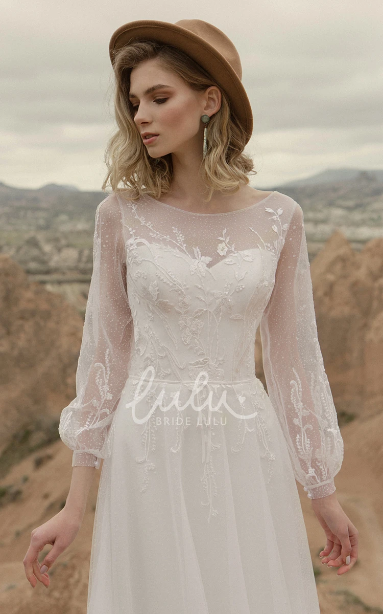 Casual Jewel Neckline A-Line Bateau Wedding Dress with Corset Deep-V Back Simple Wedding Dress
