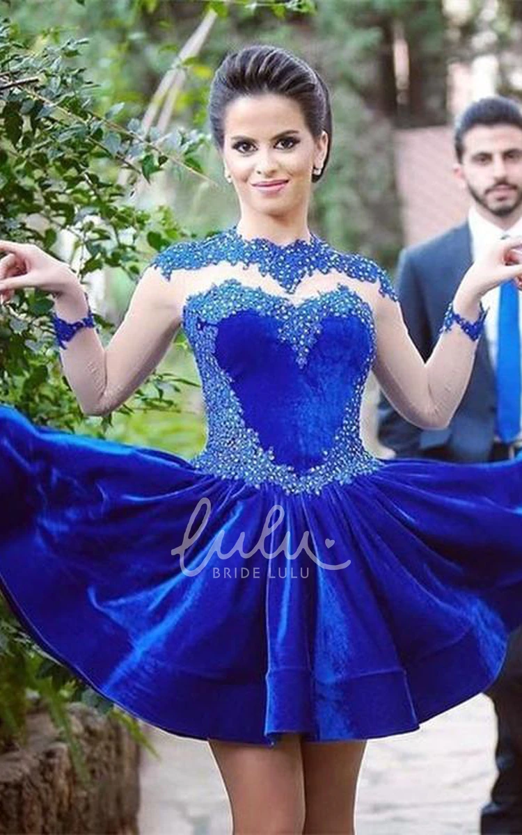 Elegant Royal Blue Long Sleeve Homecoming Dress with Appliques