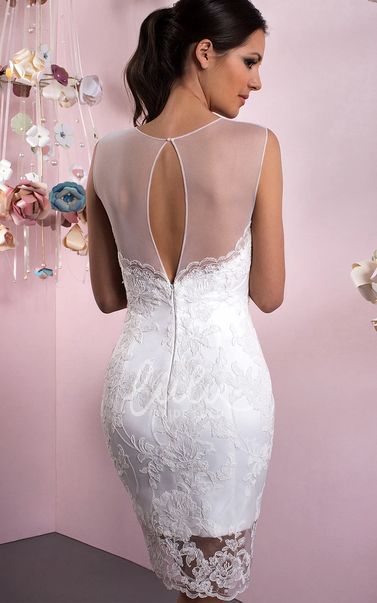 Lace Scoop Satin Wedding Dress with Illusion Back A-Line Floor-Length Style