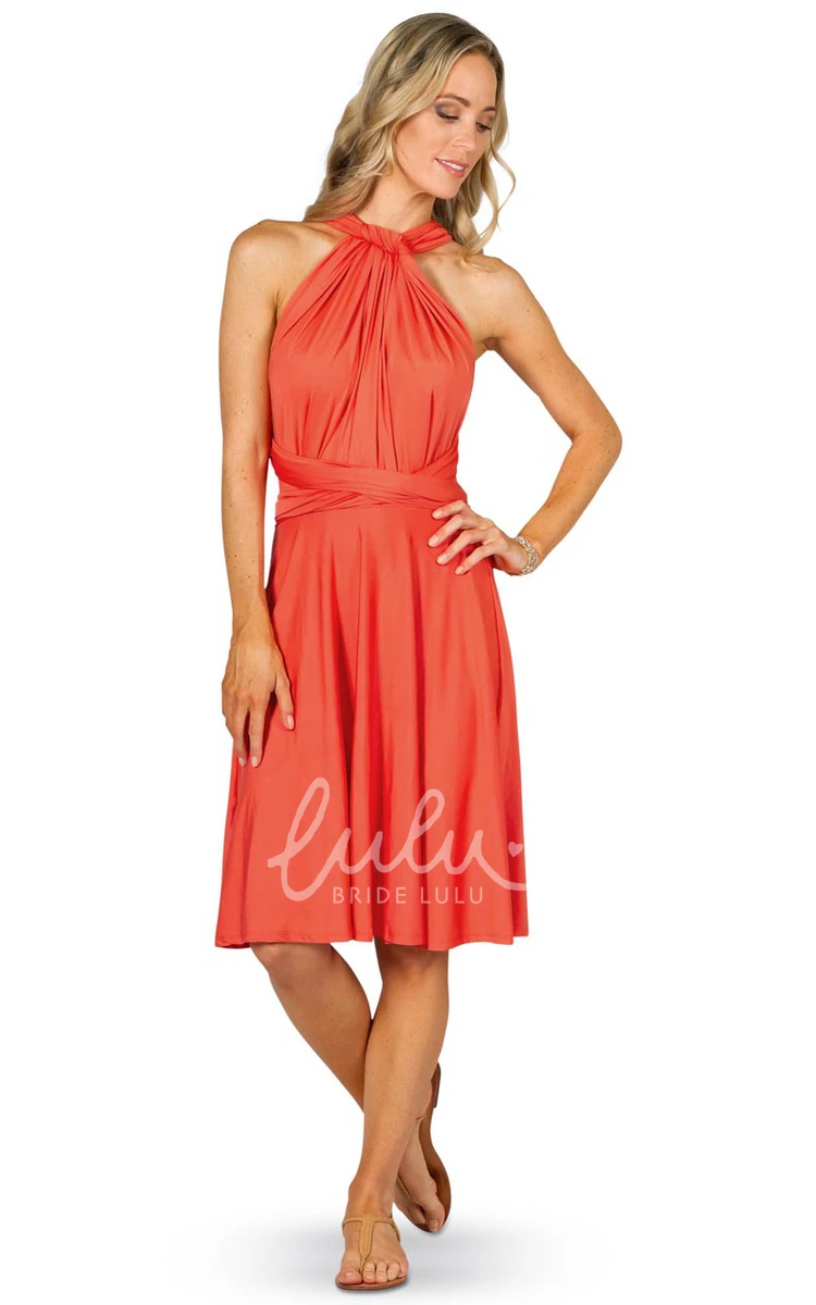 Halter Knee-Length Sleeveless Chiffon Bridesmaid Dress with Ruching